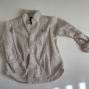 Ralph Lauren, long sleeve, button-down size3T shirt, yellow, and dark blue plaid